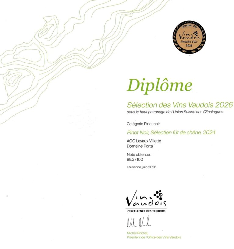 Médaille d’or — Villette – Pinot Noir fût de chêne 2024, Domaine Porta